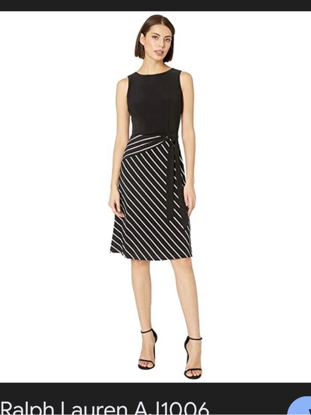 Ralph Lauren Black Sleeveless Midi Dress with Striped Tie-Waist Skirt